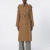 Water-repellent wool gabardine trench coat, brown