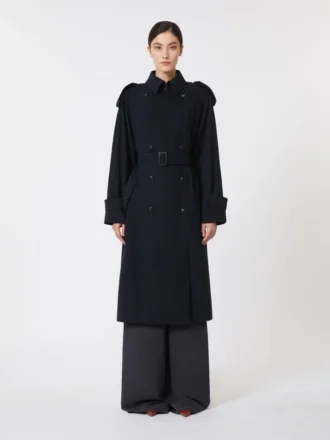 Water-repellent wool gabardine trench coat, ultramarine