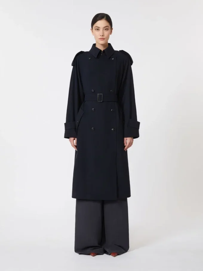 Water-repellent wool gabardine trench coat, ultramarine
