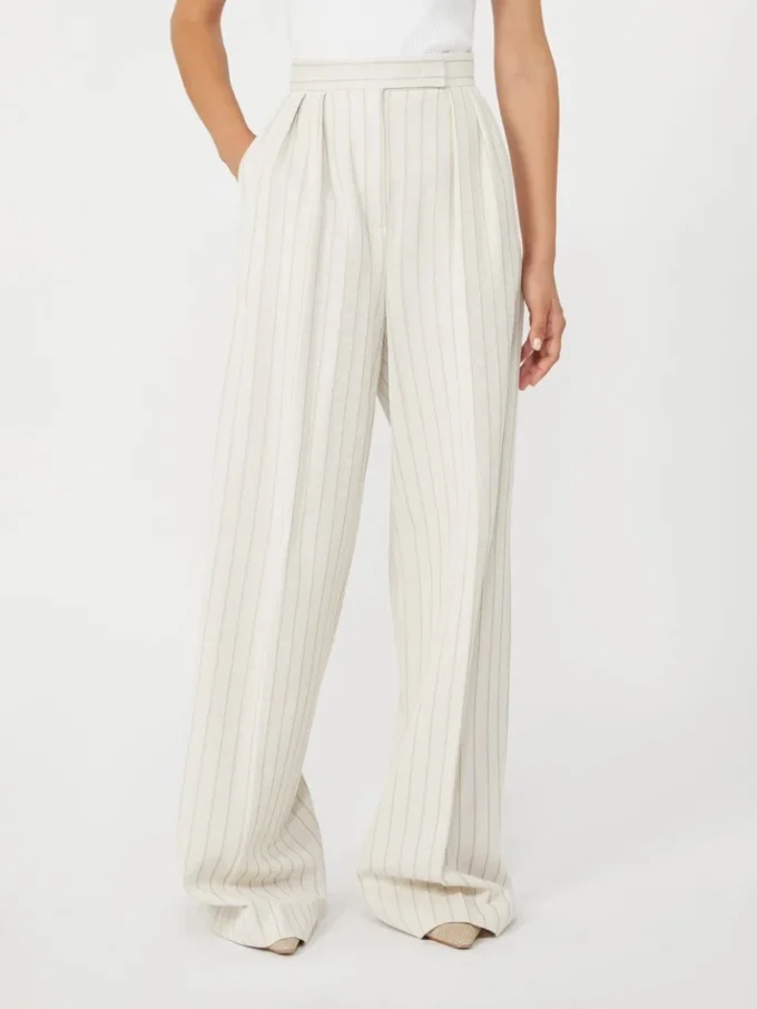 Wide-fit pinstripe piqua jersey trousers, white