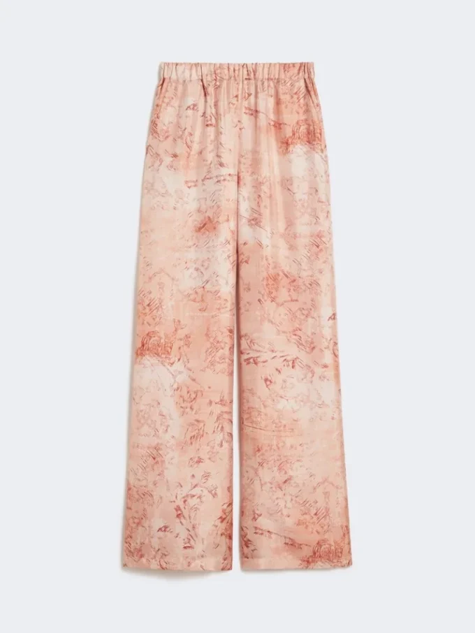 Wide-fit printed silk trousers, pink