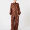 Wide-fit printed silk trousers, terra cotta