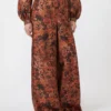 Wide-fit printed silk trousers, terra cotta