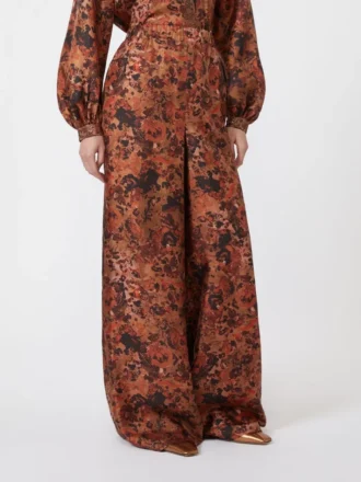 Wide-fit printed silk trousers, terra cotta