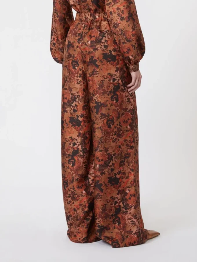 Wide-fit printed silk trousers, terra cotta