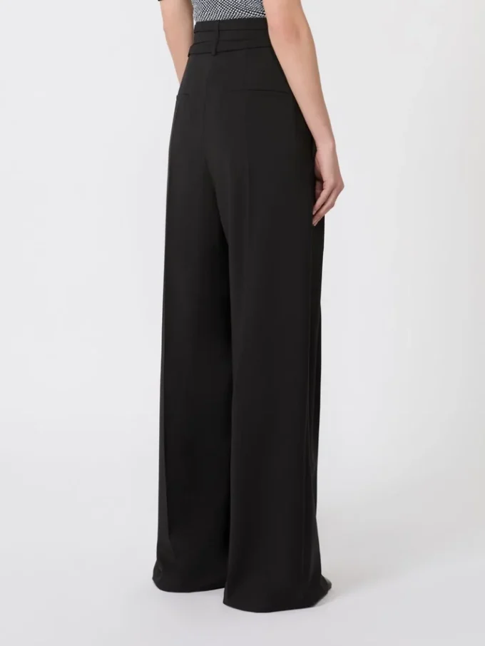 Wide-fit stretch wool trousers, black