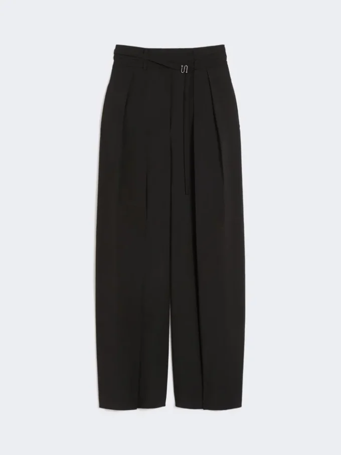 Wide-fit stretch wool trousers, black