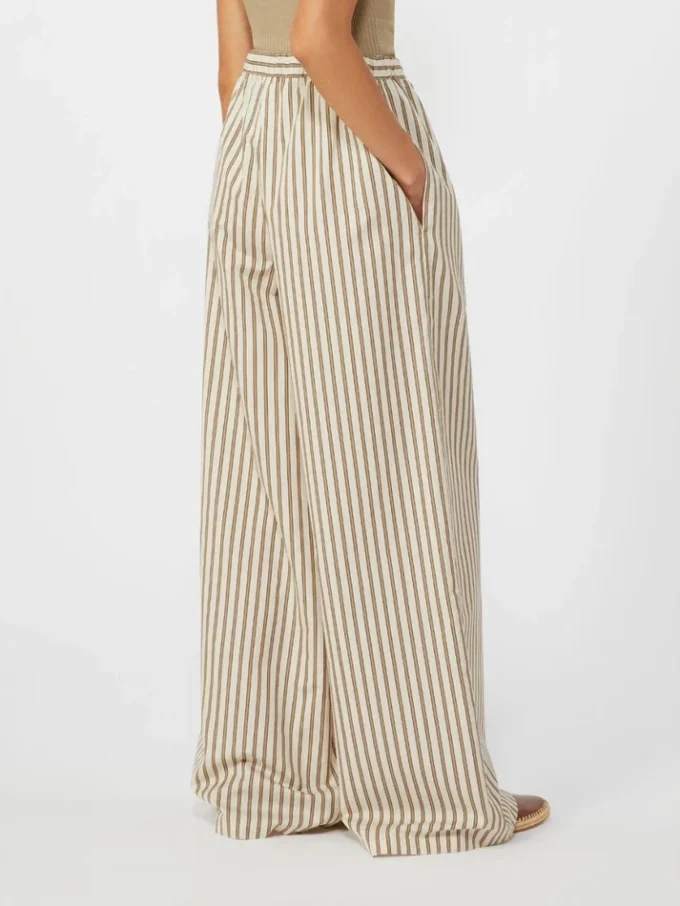 Wide-fit striped cotton and silk canvas trousers, beige