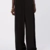 Wide-fit viscose satin trousers, black