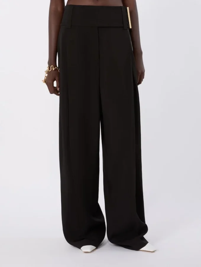 Wide-fit viscose satin trousers, black