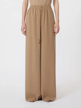 Wide-fit washed silk trousers, hazelnut brown