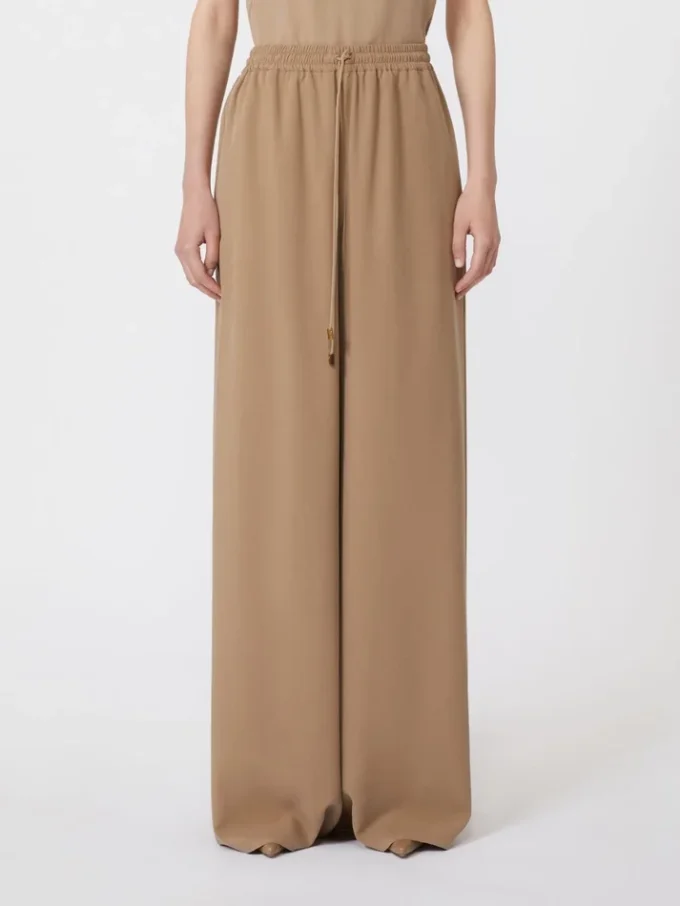 Wide-fit washed silk trousers, hazelnut brown