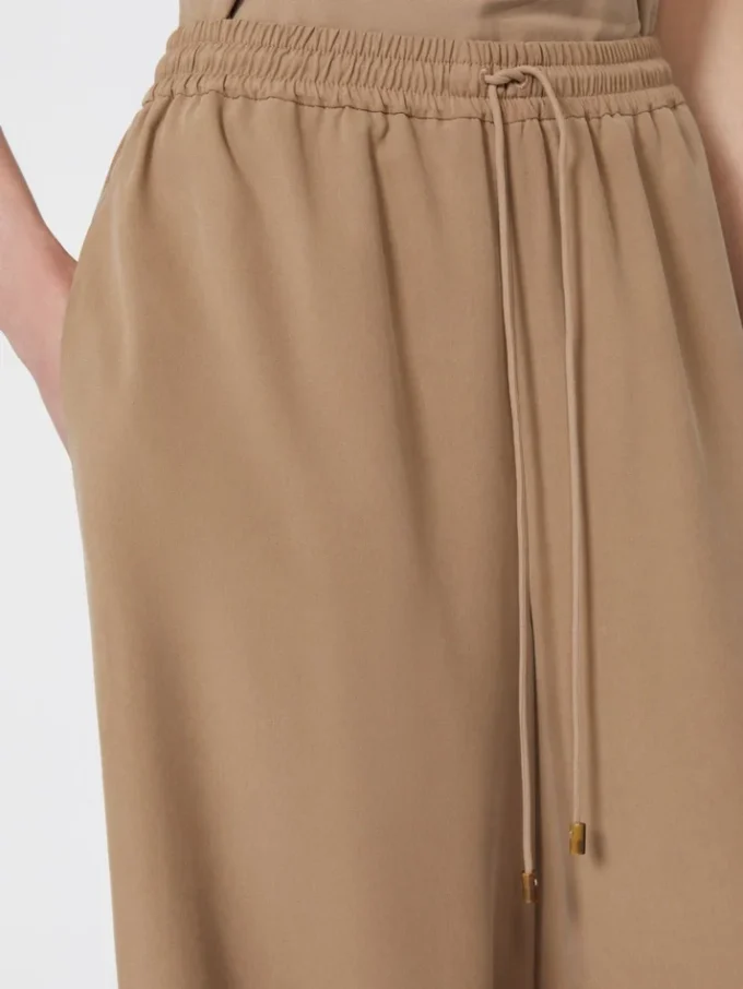 Wide-fit washed silk trousers, hazelnut brown