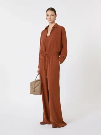 Wide-fit washed silk trousers, terra cotta