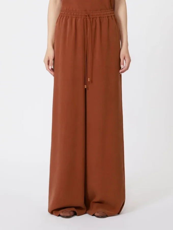 Wide-fit washed silk trousers, terra cotta