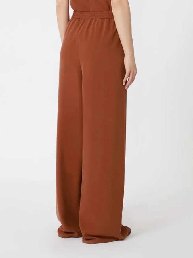 Wide-fit washed silk trousers, terra cotta