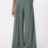 Wide-fit wool and silk trousers, dark green
