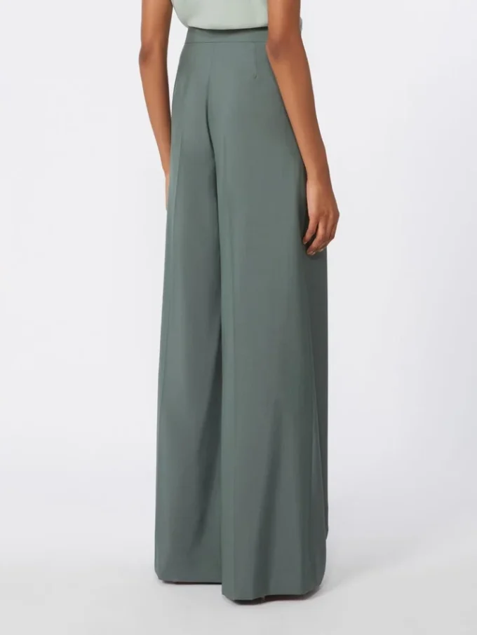 Wide-fit wool and silk trousers, dark green