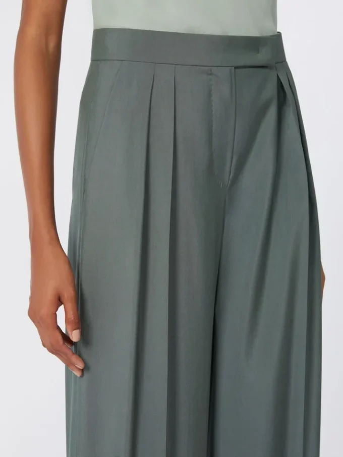 Wide-fit wool and silk trousers, dark green