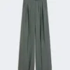 Wide-fit wool and silk trousers, dark green