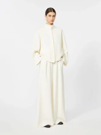 Wool boxy cardigan, silk