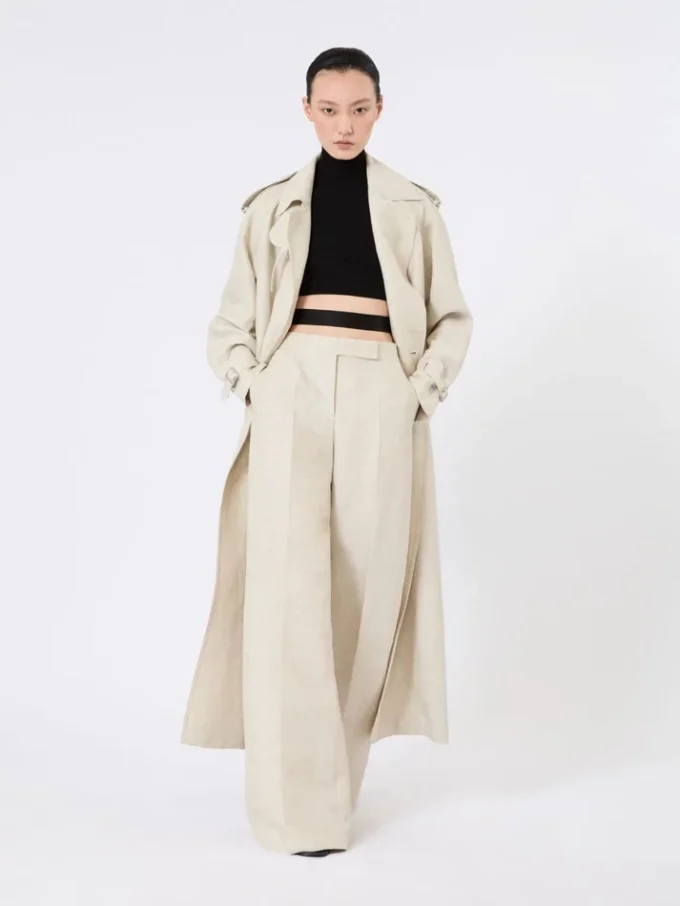 Wide-leg trousers in linen drill, sand Wide-leg trousers in linen drill, sand