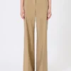 Wide trousers in wool and silk poplin, camel