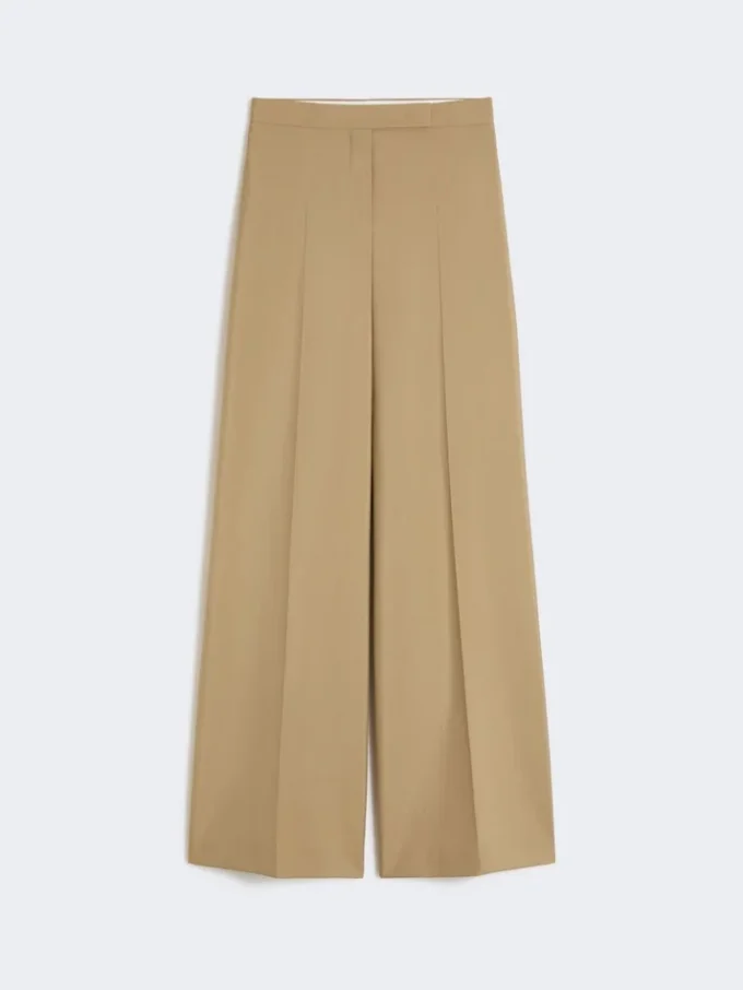 Wide trousers in wool and silk poplin, camel