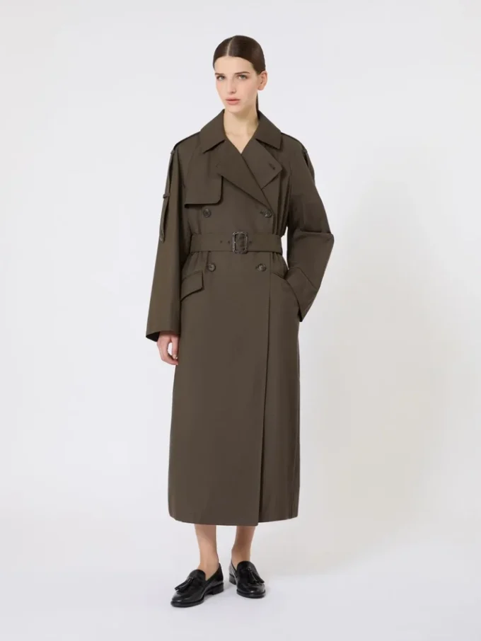 Wide water-repellent twill trench coat, green