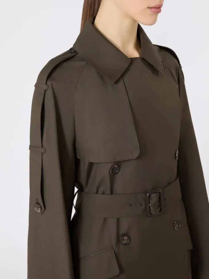 Wide water-repellent twill trench coat, green