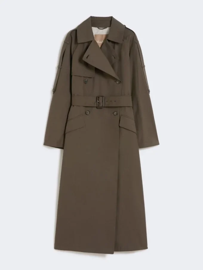 Wide water-repellent twill trench coat, green