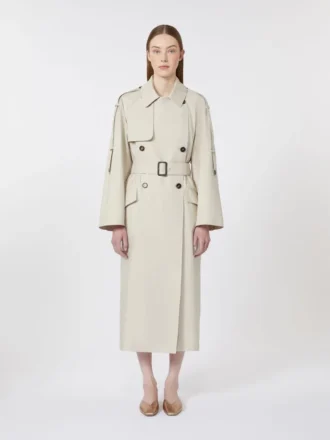 Wide water-repellent twill trench coat, natural