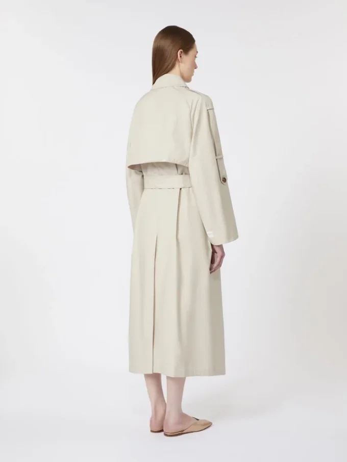 Wide water-repellent twill trench coat, natural