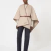 Wool and cashmere cape with belt, sand