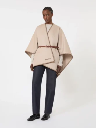 Wool and cashmere cape with belt, sand Wool and cashmere cape with belt, sand