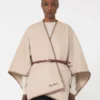 Wool and cashmere cape with belt, sand