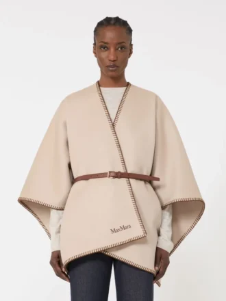 Wool and cashmere cape with belt, sand Wool and cashmere cape with belt, sand