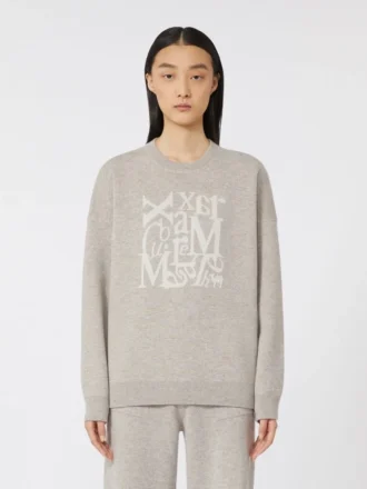 Wool and cashmere crew-neck sweater, beige