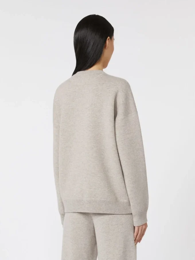 Wool and cashmere crew-neck sweater, beige