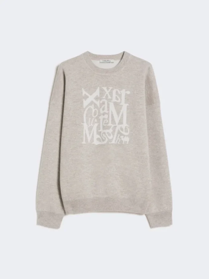 Wool and cashmere crew-neck sweater, beige