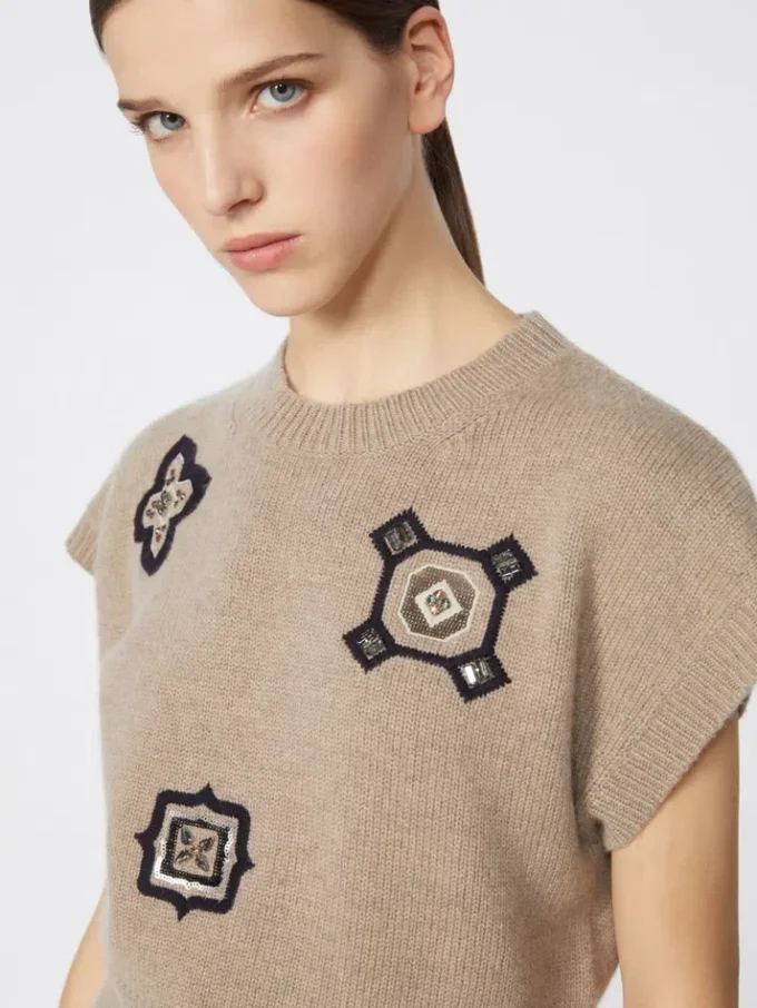 Wool and cashmere cropped sweater, sand