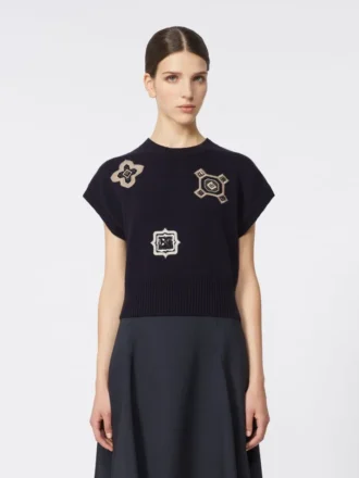 Wool and cashmere cropped sweater, ultramarine