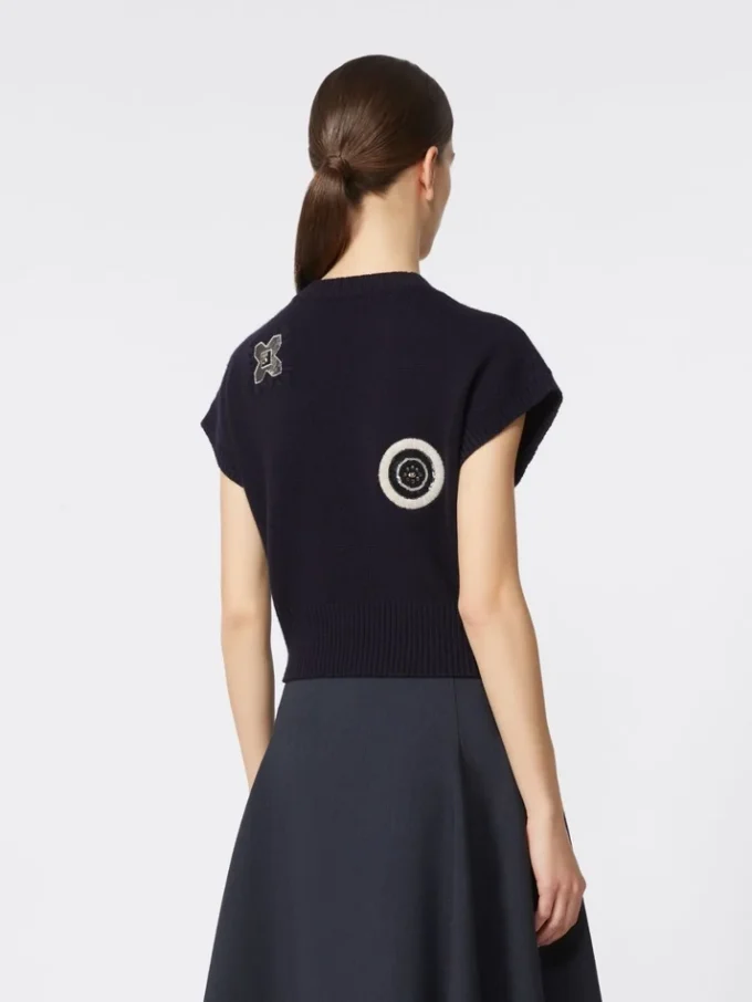 Wool and cashmere cropped sweater, ultramarine