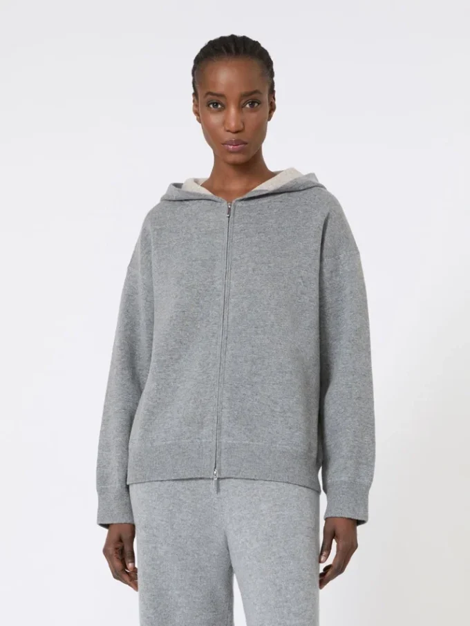 Wool and cashmere hooded cardigan, medium grey