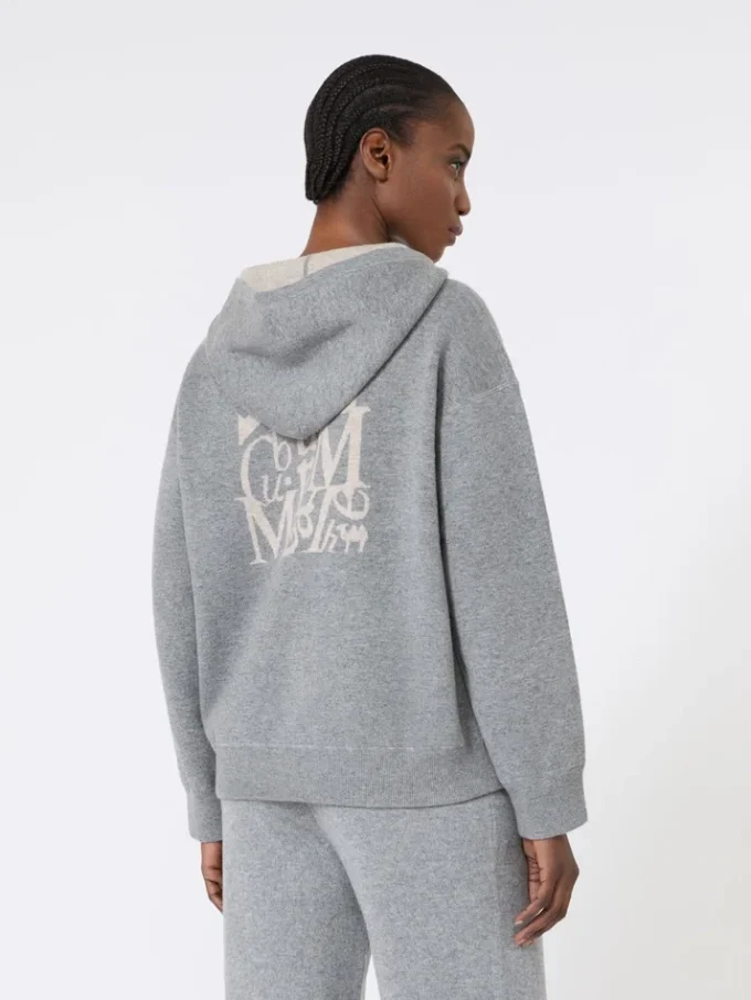 Wool and cashmere hooded cardigan, medium grey