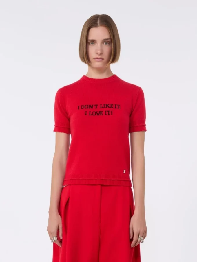 Wool and cashmere-knit t-shirt, red