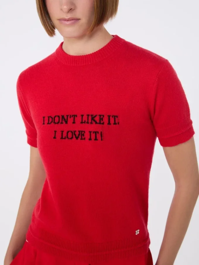 Wool and cashmere-knit t-shirt, red