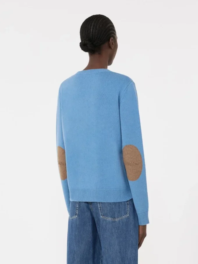 Wool and cashmere sweater with patch detail, avio