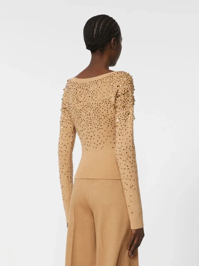 Wool and cashmere v-neck sweater, camel