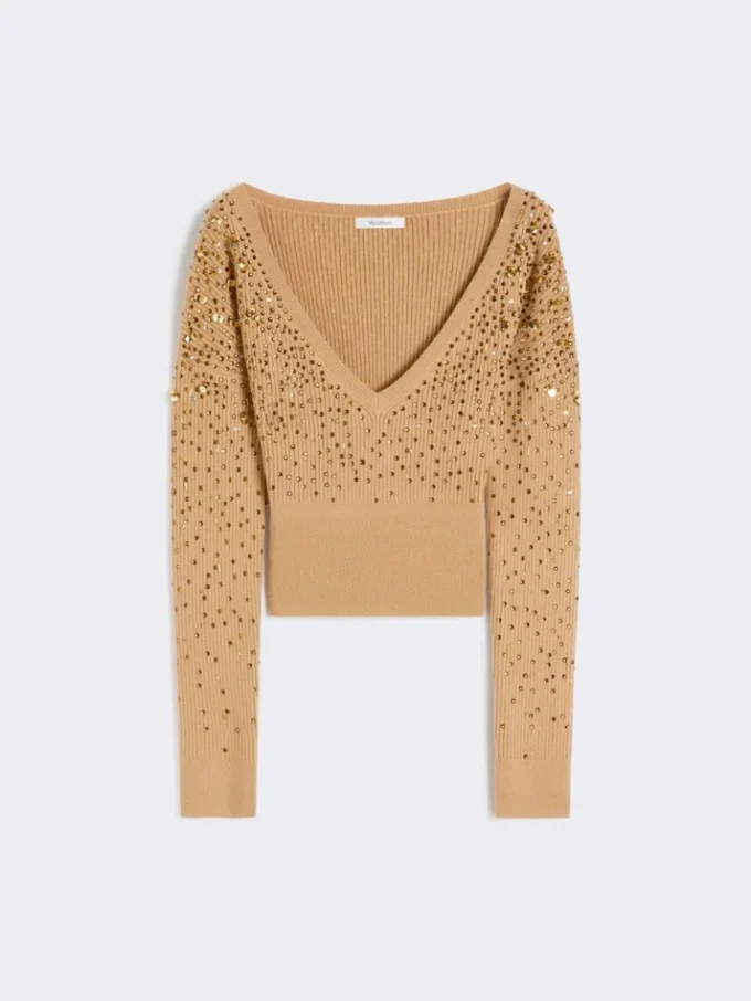 Wool and cashmere v-neck sweater, camel